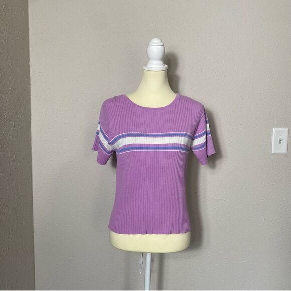 Great Northwest Clothing Company Y2K Ribbed Purple Striped Sweater Tee Size M - Picture 8 of 15